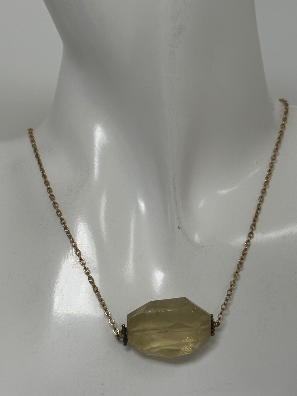 Vintage 14k GF Yellow JADE Faceted Stone Necklace